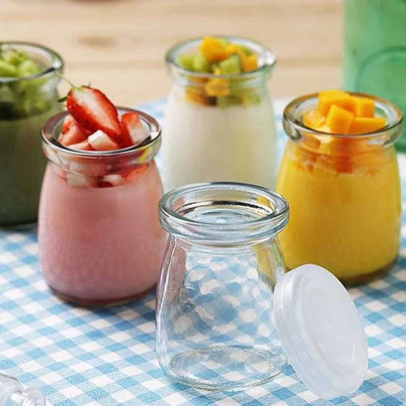 6 Jars Yoghurt Jars pudding Jar with Lid Yogurt Glass with Plastic Cap  Replacement Glass Jars for Yogurt Maker Yogurt Glass with Plastic Cap PE  CAP