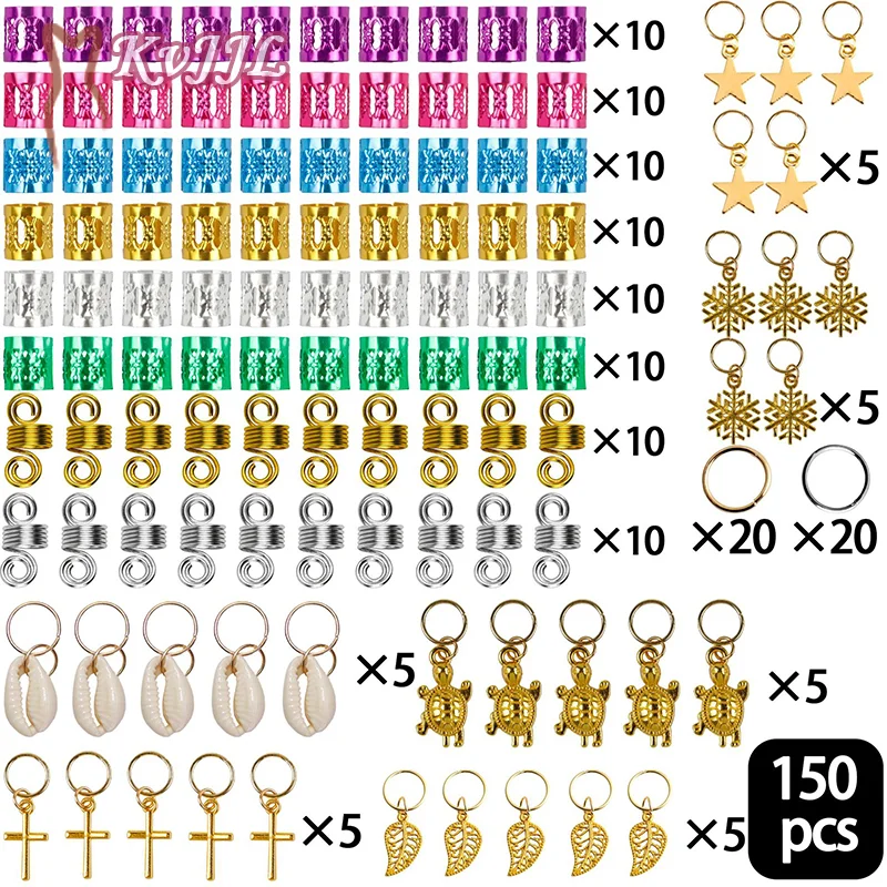 

60-170Pcs Hair Braid Dreadlock Beads Cuffs Clip Braid Spiral Braid Hair Extension For Accessor Hot Sale Hair Ring Mixing Jewelry