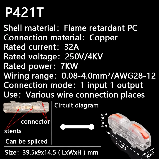 Mini Fast Wire Cable Connectors Universal Compact Conductor Spring Splicing Wiring Connector Push-in Terminal Block P421 F12 P421 T (OG Handle)