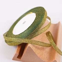 22m Glitter Silver/Gold Ribbon for DIY Crafts, Gift Wrapping, and Decor (Dark green 77)