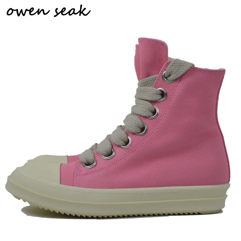 

22ss Owen Seak Men Casual Canvas Shoes Luxury Trainers Ankle Lace Up Women Sneakers Zip High-TOP Streetwear Flats Black Boots