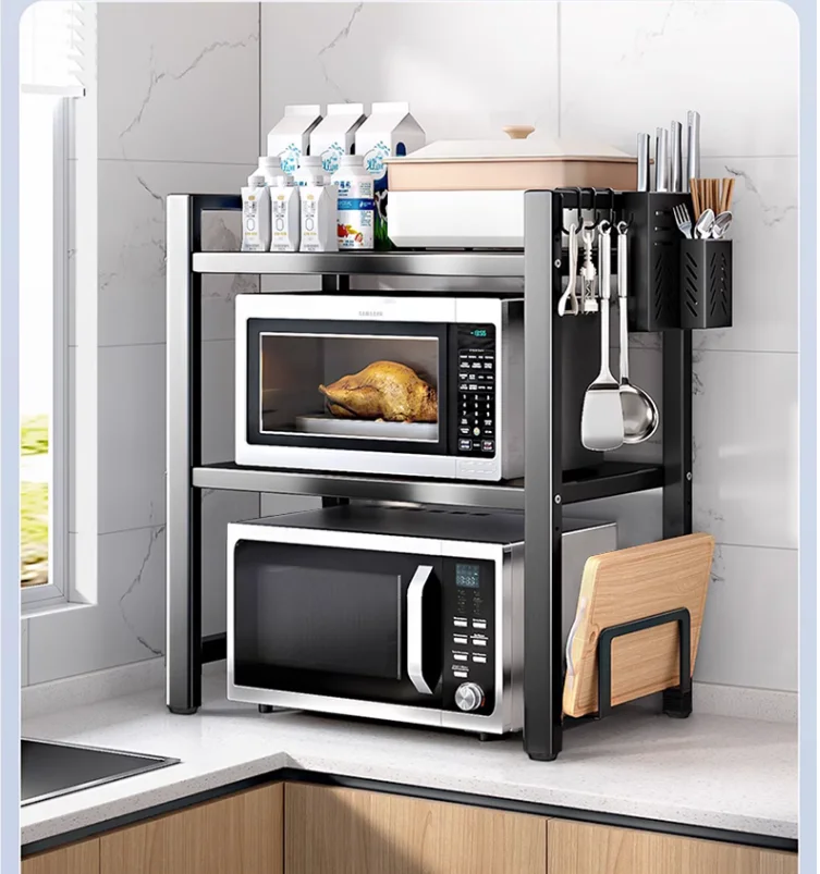 

Retractable kitchen storage rack Microwave oven rack Household tabletop double-layer electric rice cooker oven storage bracket