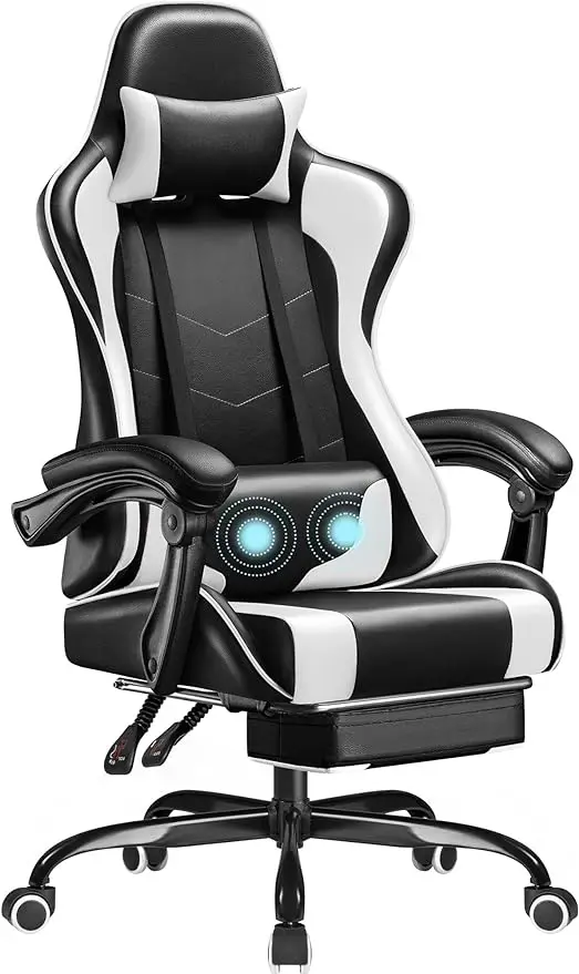 Gaming Chair, Video Game Chair with Footrest and Massage Lumbar Support, Ergonomic Computer Chair Height Adjustable with usb hdmi audio video capture card device type c game capture hd 4k 30hz live stream game capture for win8 windows 10 mac linux