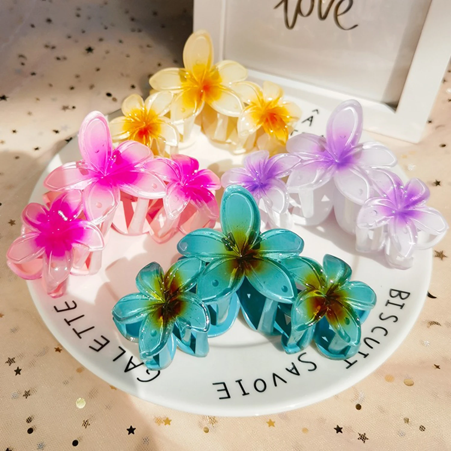 Plumeria Floral Grab Fermagli Per Capelli Bohemia Petal Shape Claw Clips Sweet Women Gradient Color Hair Claw Clamp Accessori Per Capelli Per Ragazze