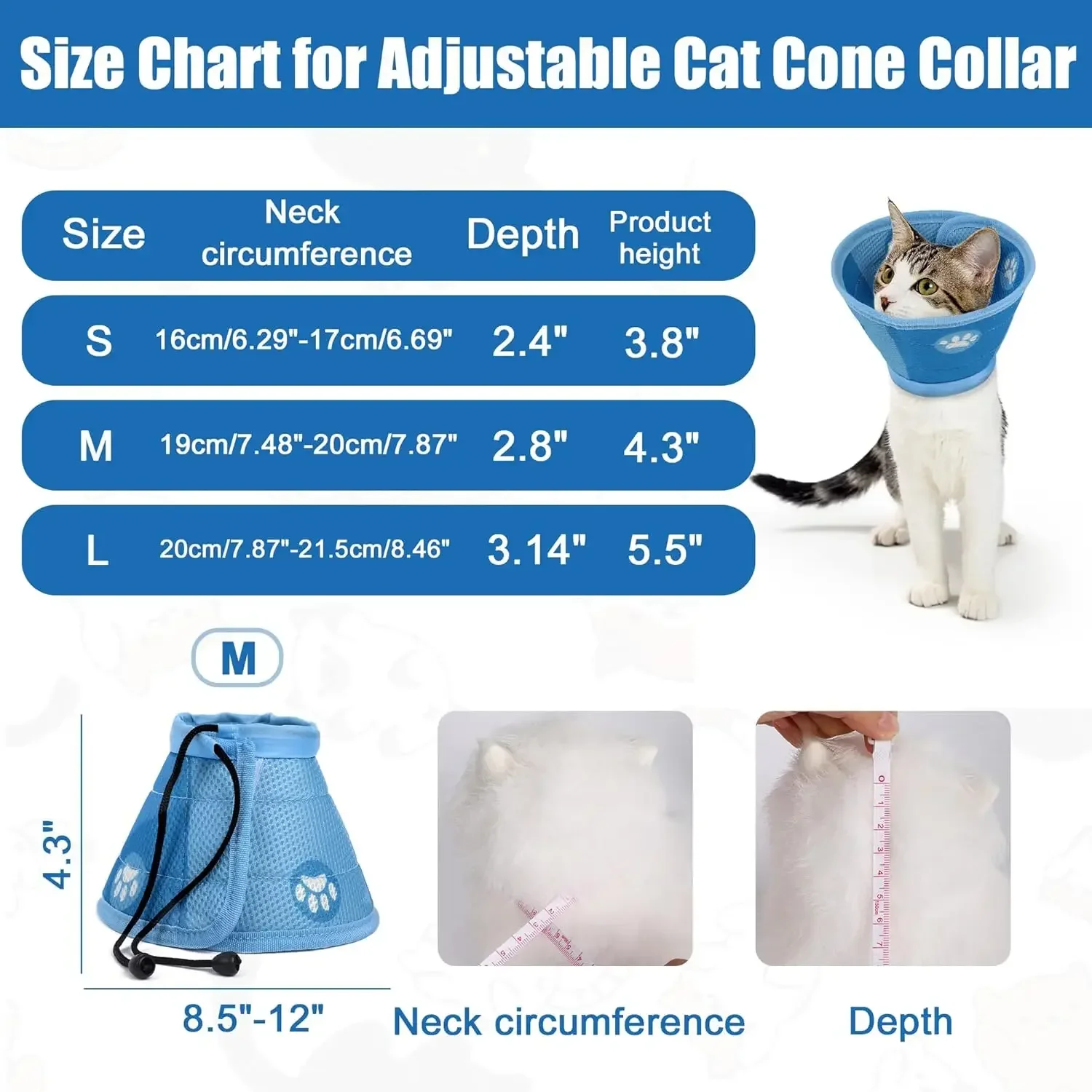 Adjustable Cat Cone Collar Soft Anti-Bite Protective Cat Elizabeth Collar and Dog Surgery Medical Neck Ring Accessory