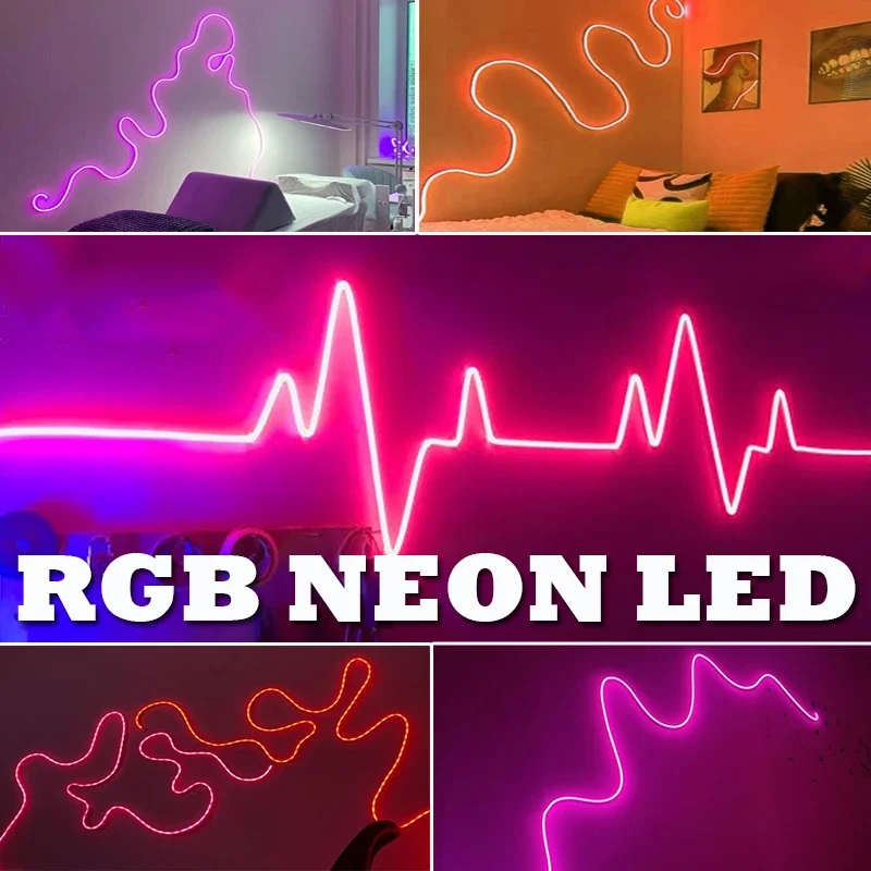 USB LED 네온 로프 조명, 리모컨 포함 RGB LED 스트립 조명, 색상 변경 가능한 플렉시블 LED 조명 스트립, 게이밍 5V 네온 조명