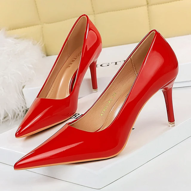 Zapatos de charol para mujer, tacones de 7,5 Cm y 10,5 Cm, a la moda tacones de aguja, calzado de fiesta Sexy de talla grande - Image 4