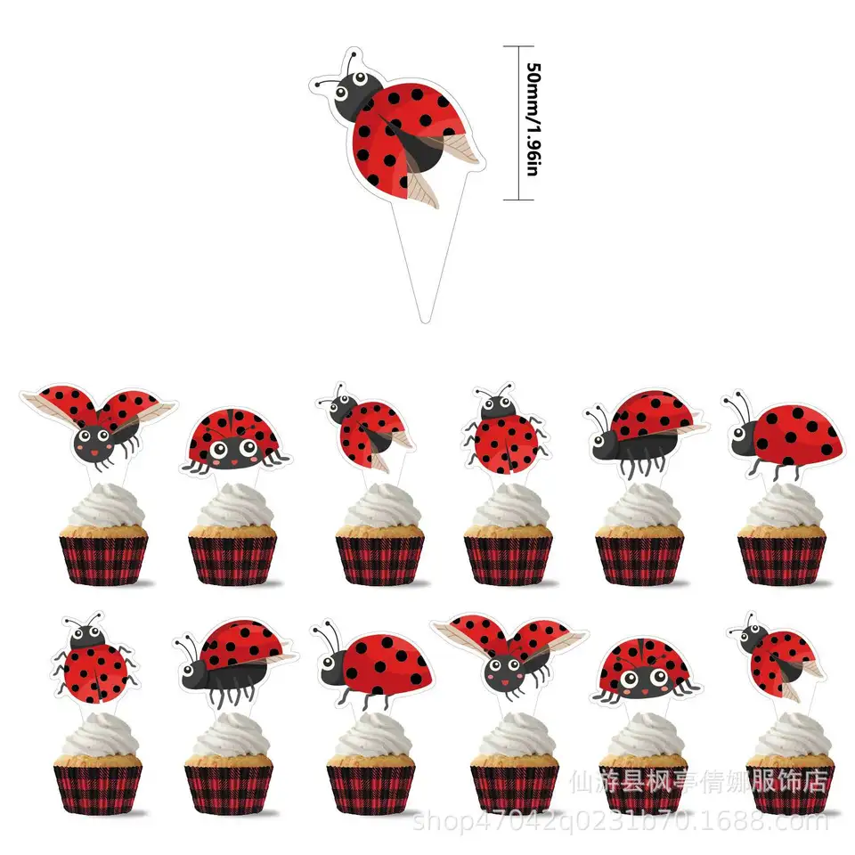 Coccinella Decorazioni di compleanno Coccinella Buon compleanno Banner Coccinella Cake Topper Palloncini Pom Pom Fiori per Coccinella Tema Forniture per la prima festa di compleanno