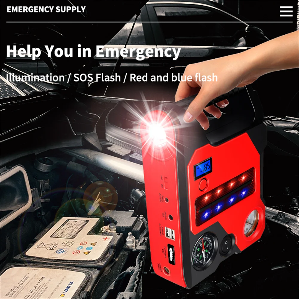 4 In 1 2000A Jump Starter Power Bank 16000mAh 150PSI Air Compressor Tire Pump Portable Charger Car Booster Starting Device