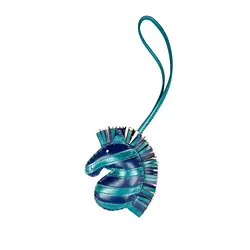 Majestic Unicorn Zebra Horse Head Bag Charm - Genuine Sheepskin Leather Accessory, Handmade 3D Mane Decor (Blue pink)