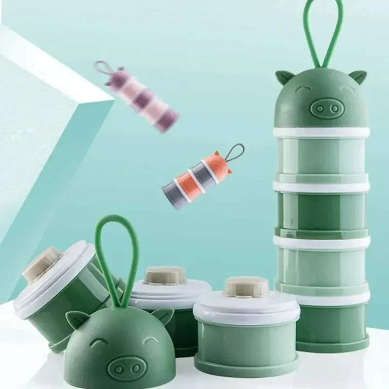 4 Layer Cartoon Portable Newborn Baby Food Container Box Essential Cereal Milk Powder Box Infant Kids Formula Milk Container baby food storage containers portable food storage box