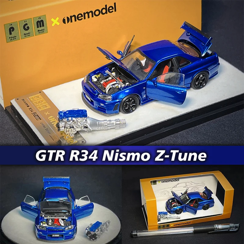 

PGM Onemodel 1:64 Skyline GTR R34 Nismo Z Tune Metallic Blue Diecast Diorama Car Model Collect Miniature Toys