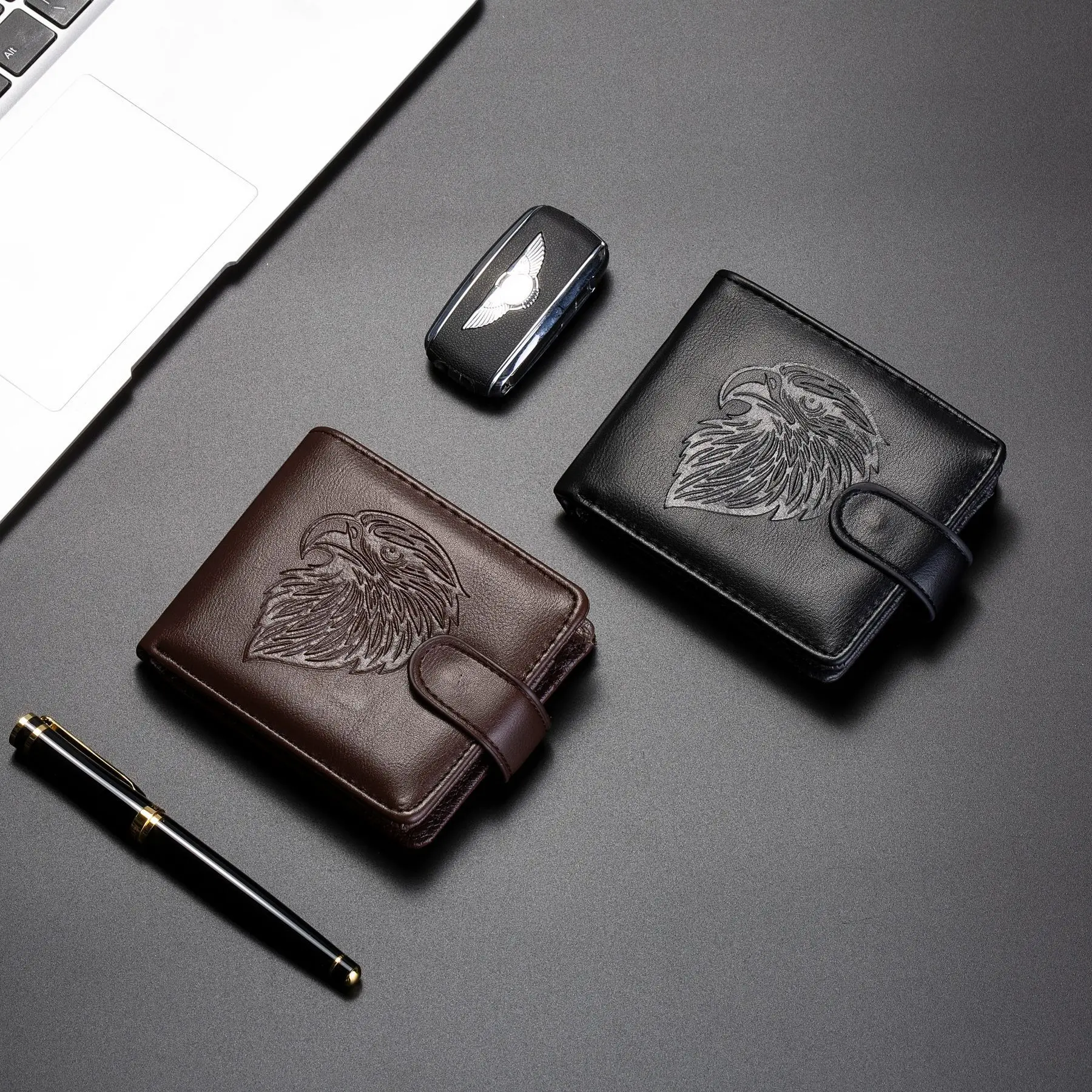 Embossed Eagle PU Leather Men's Retro Wallet – Multi-Functional Business Card Holder with Large Capacity