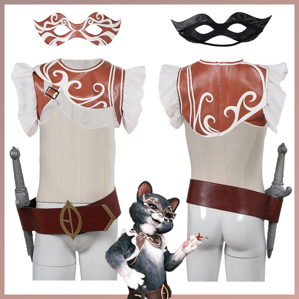 

Kids Kitty Cosplay Girls Outfits Cartoon Puss Cosplay In Boots Disguise Costume Blindfold Sword Belt Children Halloween Suit