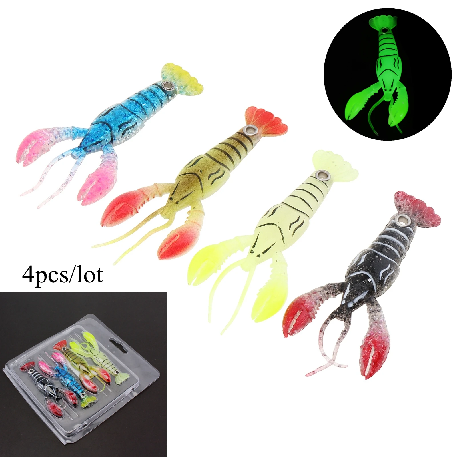 

4pcs Creature Bass Artificial Soft Plastic Crawfish for Freshwater/Saltwater with Metal Wire Hole Shrimp Fishing Lure Baits