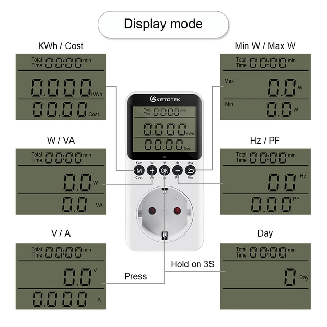 AC Power Energy Meter Digitale Wattmeter KWh Watt Volt Amp, 47 OFF