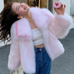 2023 Winter New Fox Fur Coat Women Faux Fox Fur Jacket Short Tops Women Thicken Warm Loose Small Outerwear Lady Casual Fur Coats