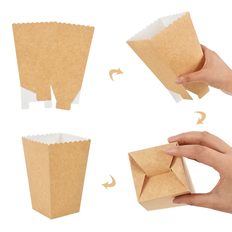 12Pcs Kraft Paper Popcorn Boxes Container Birthday Party Movie Night Fries Cup Snack Buckets Wedding Favors Gift Box Supplies