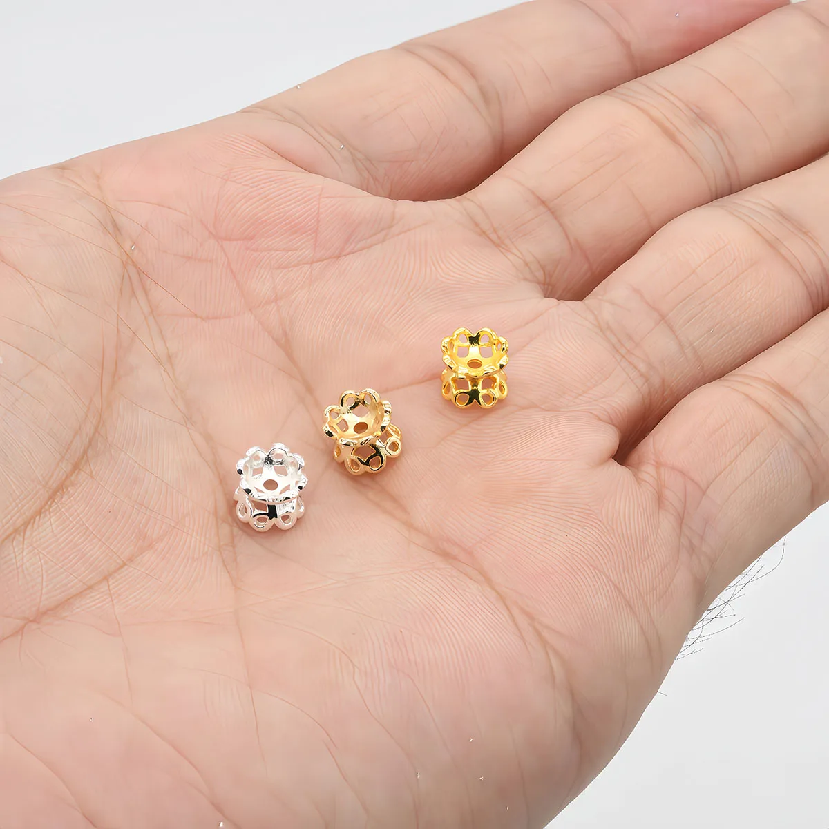 5/10PCS 14K Gold Farbe Messing Doppel Seite Blume Perlen Kappen Spacer Perlen 5x6mm für Armband Halskette Schmuck Machen Zubehör – Detail 8
