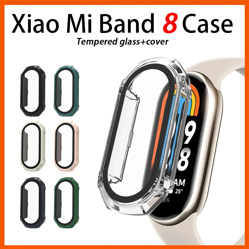 

Tempered glass+cover for xiaomi band 8 PC bumper screen protector smartwatch miband8 HD film+Case on smart mi band 8 Accessories