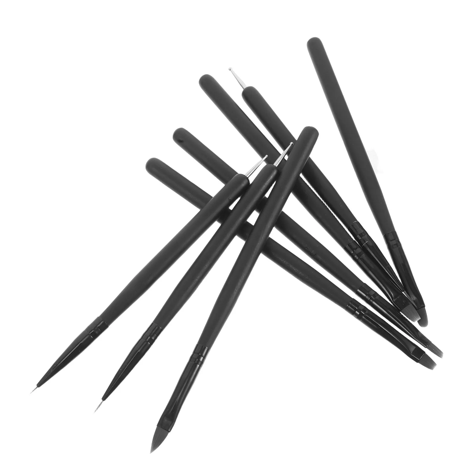 8종 네일 아트 브러쉬 세트, 블랙 우드 핸들, 이중 기능 네일 디자인 도팅 라이너, 젤 페인팅, 소형 디테일 도구