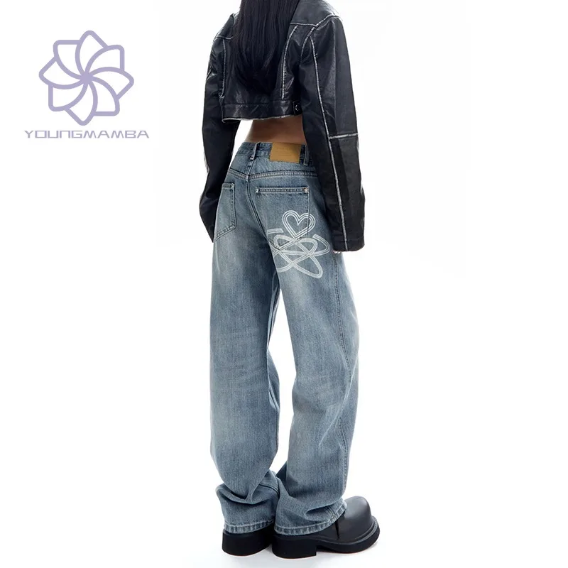 

Fashion High Street Jeans for Women 2023 Autumn Winter New American Retro Loose Straight Leg Denim Pants Trend