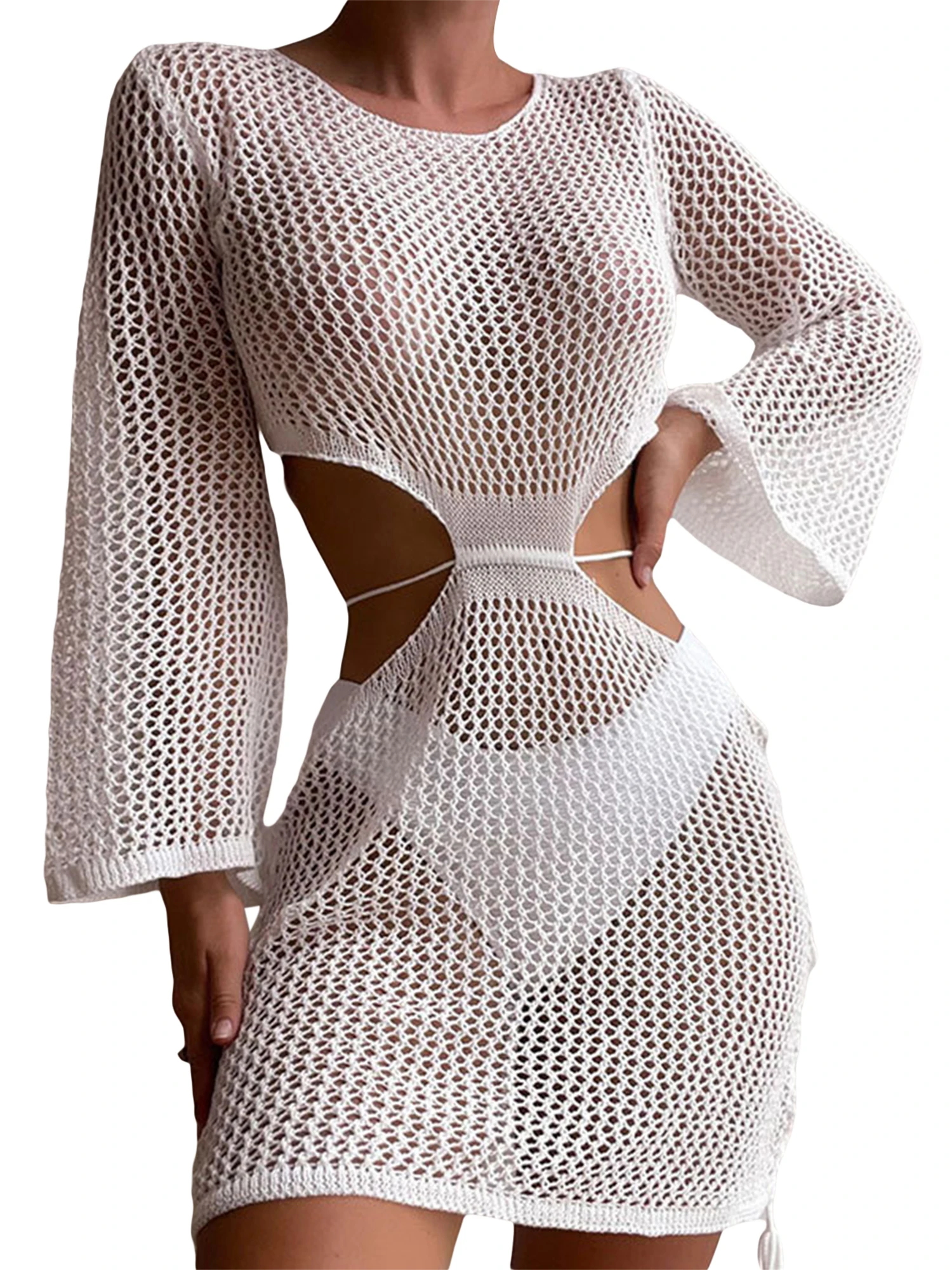 

Women s Crochet Hollow Out Swim Cover Up - Stylish Bikini Swimwear Knit Mesh Pullover Beach Dress for a Chic Look