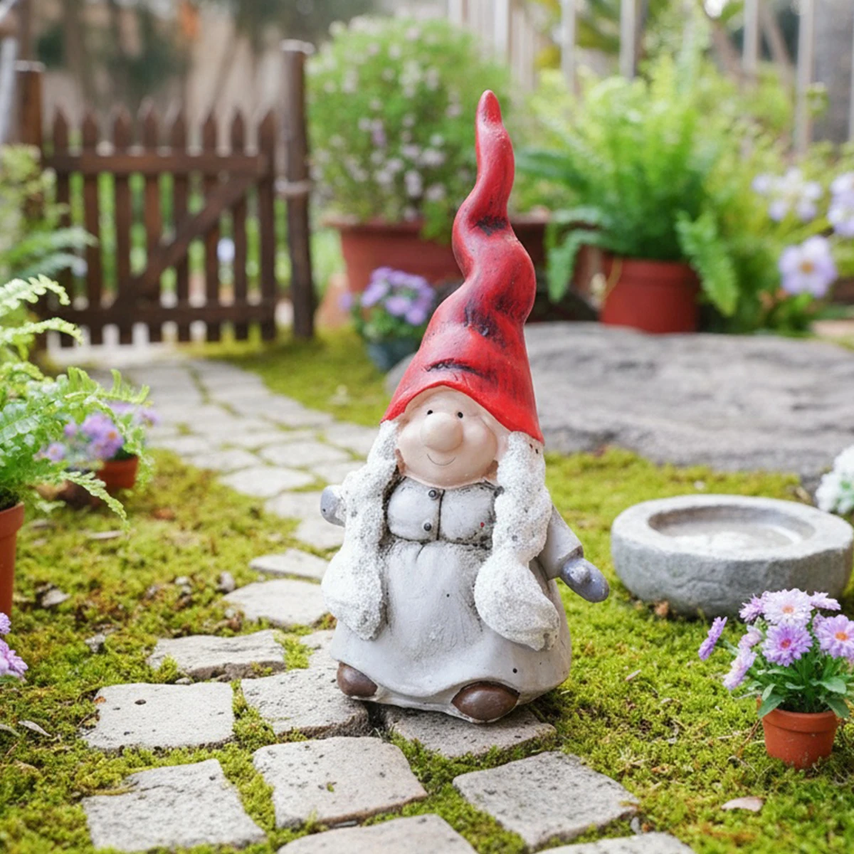 1PC, a cute statue of an old lady in a red hat, a hand-painted garden decorative handicraft made of resin