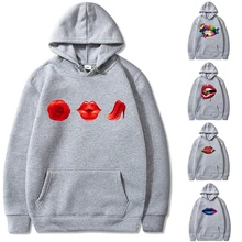 

Mouth Print Hoodies Autumn Sweatshirt Unisex Men and Women's Casual Student Fashion Hooded Sweatshirt Long Sleeve Streetwear