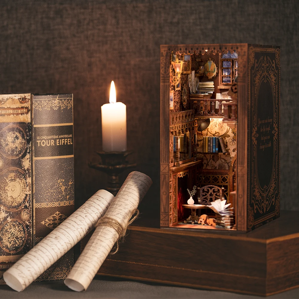 Cutebee – livre Miniature en bois pour maison de poupée, Kit de construction, avec insertion de bibliothèque, idéal pour cadeau
