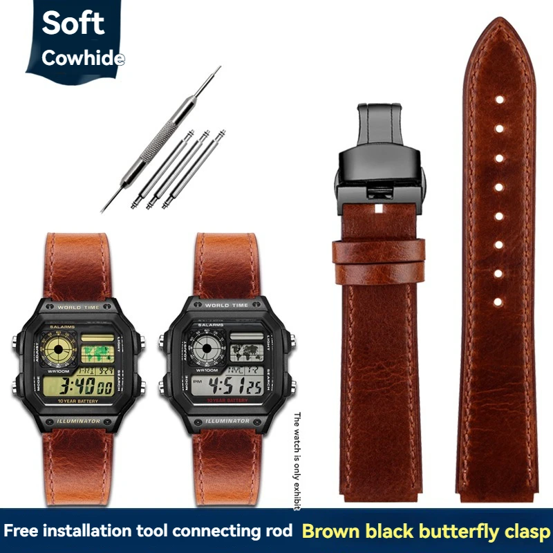 Casio Retro Leather Watch Strap for Men - Small Square, 18mm