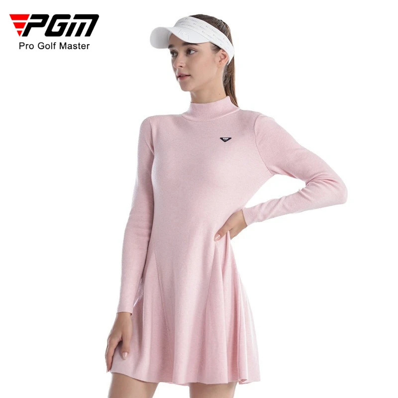 PGM Golf Women's Woven Dress Round Neck Sweater Slim Fit Autumn Winter Tennis Warm Skirt QZ093