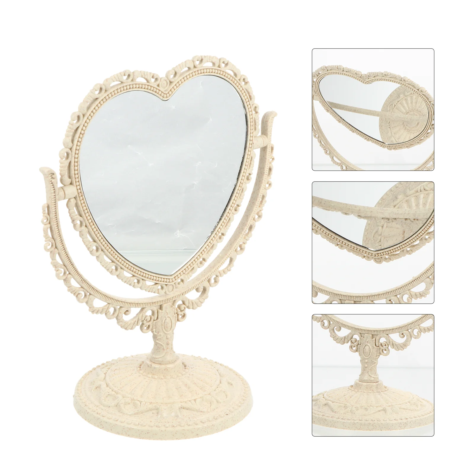 

Tabletop Makeup Mirror Vintage Elegant Cosmtic Mirror Double Sided Swivel Mirror for Dresser Bedroom Birthday Gift, Heart Shape