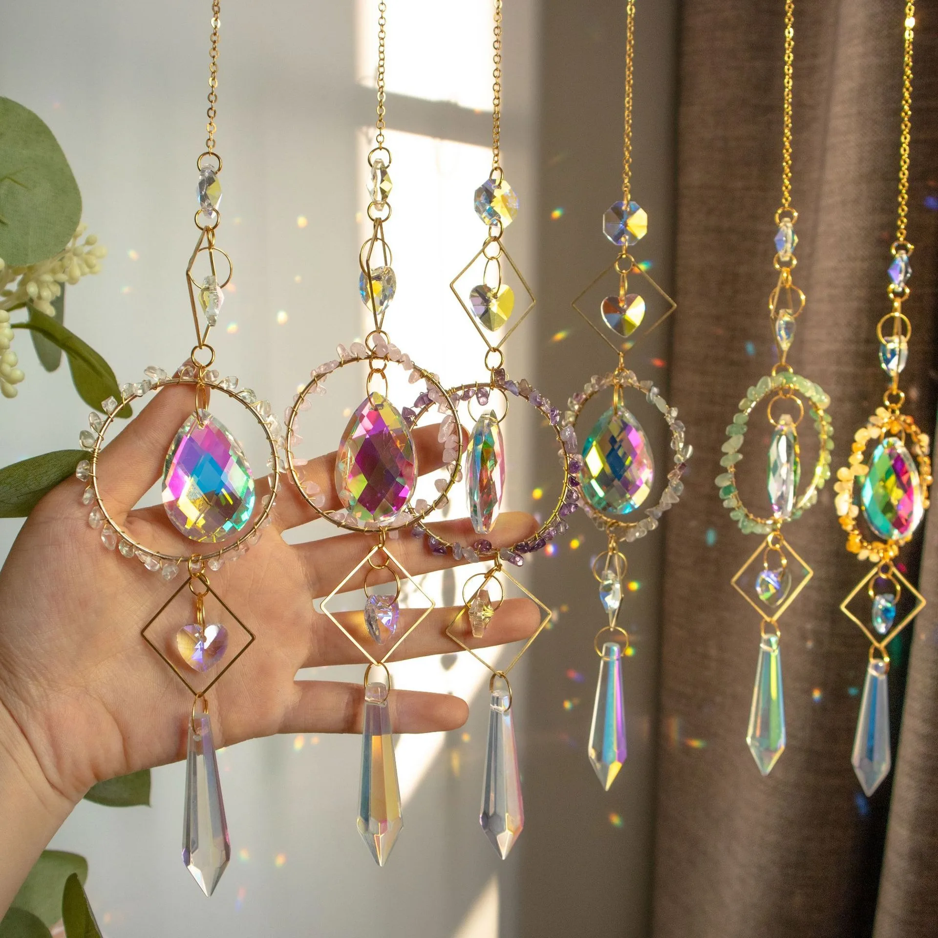 Sun Catcher Natural Gravel Circle K9 Crystal Outdoor Garden Decoration Home Hanging Decoration Xmas Ornament Gift