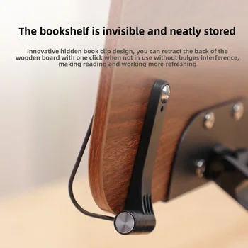 Desktop Book Stand for Reading with 360° Rotating Base Wooden Panel & Page Clips Foldable and Angle for Reading Book Holder 3