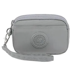 Elegant Women's Nylon Wallet with Lanyard - Double Layer, Waterproof Clutch (Light Grey)
