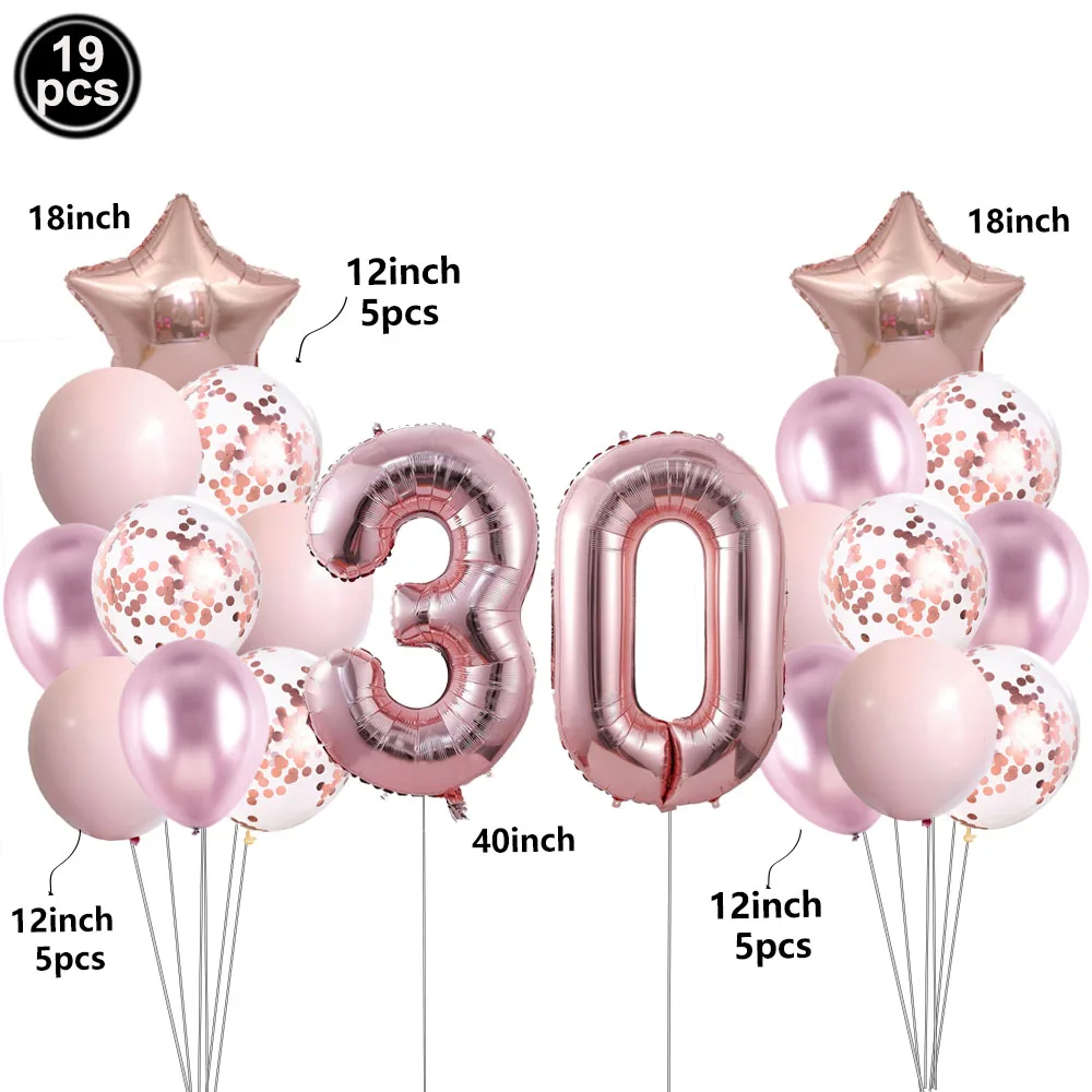 19-teiliges Roségold Geburtstagszahlen-Kombinationsset Folienballons 10.-80. Geburtstag Party-Dekoration für Erwachsene und Kinder – Detail 3