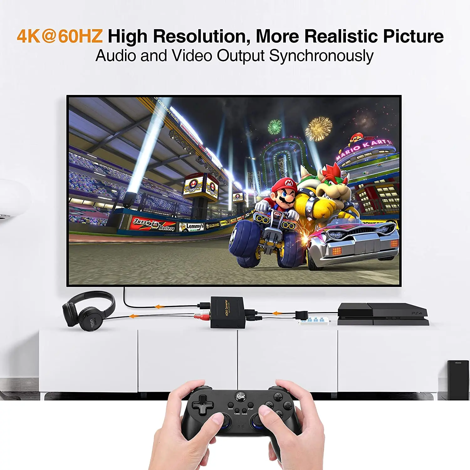 4K @ 60Hz HDMI   ȯ, HDMI to HDMI +  (SPDIF + RCA L/R ׷) Ʈ Xbox PS5  3D HDCP2.2 18Gpbs