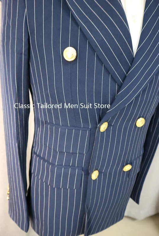 2 Pieces 2024 Men's Suit  Striped Suit Double Breasted Suits For Wedding Groom Groomsmen High-End Business Casual Clothing 3