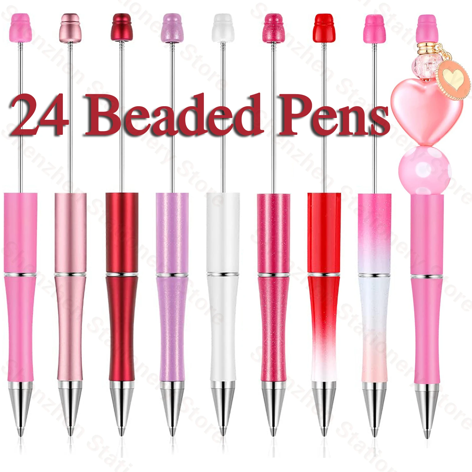 

24Pcs Bead Pens Wholesale Plastic Beaded Pen Beadable Pen DIY Gift for Student Office Supplies