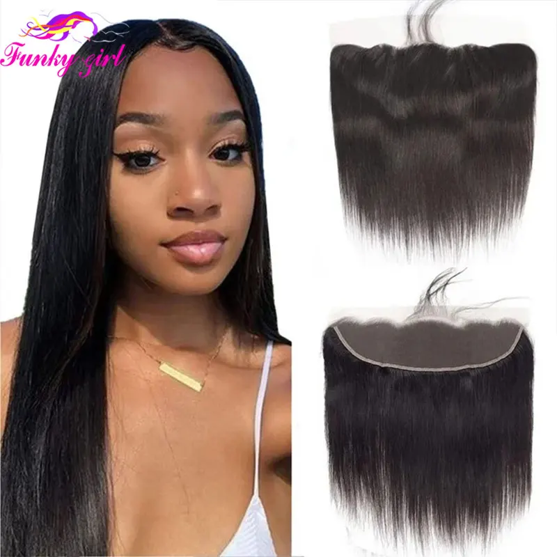 Straight Lace Closure 13x4 Transparent Lace Frontal 10A Brazilian Straight Closure Free Part Natural Colored Hair