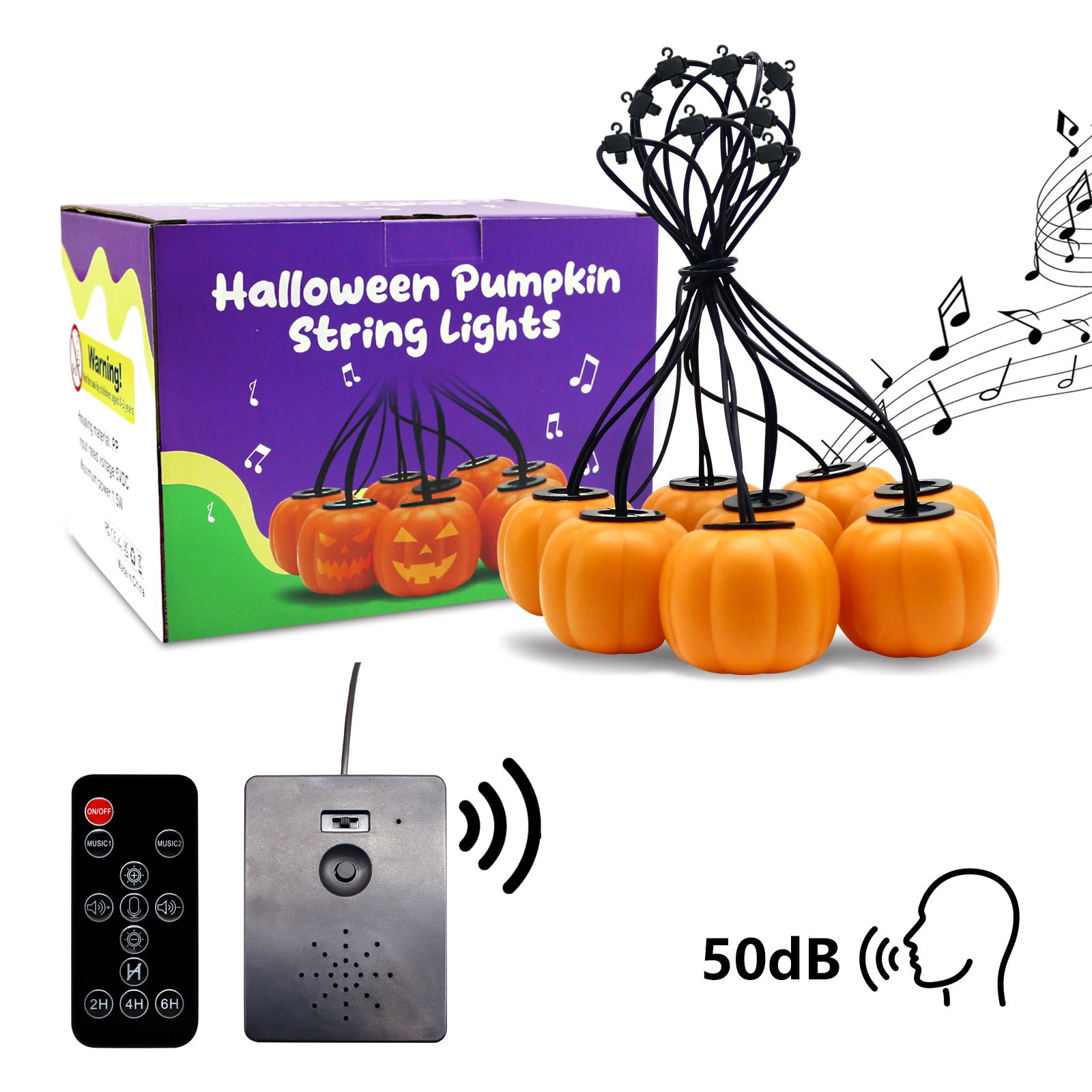 Halloween Kürbis Lichterkette Mit 8 Laternen - Batterie/USB-C, Sound & Animation Für Grusel-Deko