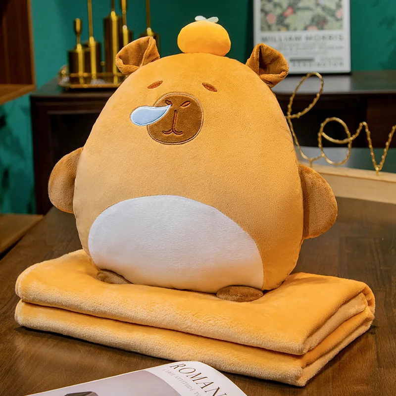 40x40cm Kawaii Capybara Plush Pillow with Holes with Blanket Warm Hands Brown Orange Duck Pink Apple Cushion Plushie Decor Gift 6