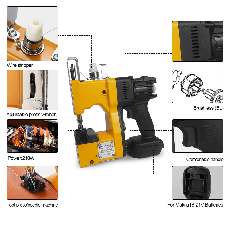 EGOD Portable Packaging Machine Electric Sewing Machine Lithium Battery Woven Bag Rice Bag Sealing for Makita Battery