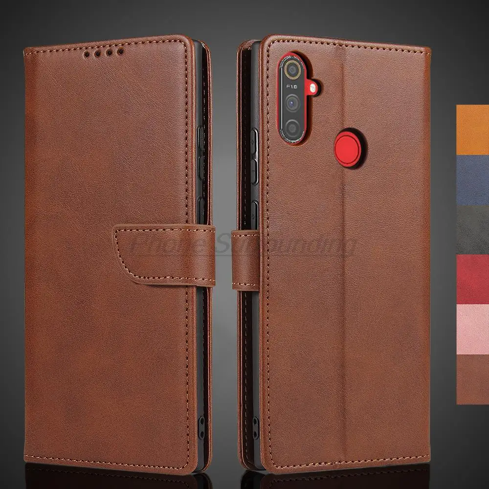 Luxurious Leather Wallet Flip Case for Realme C3 - Premium Protective Phone Holster
