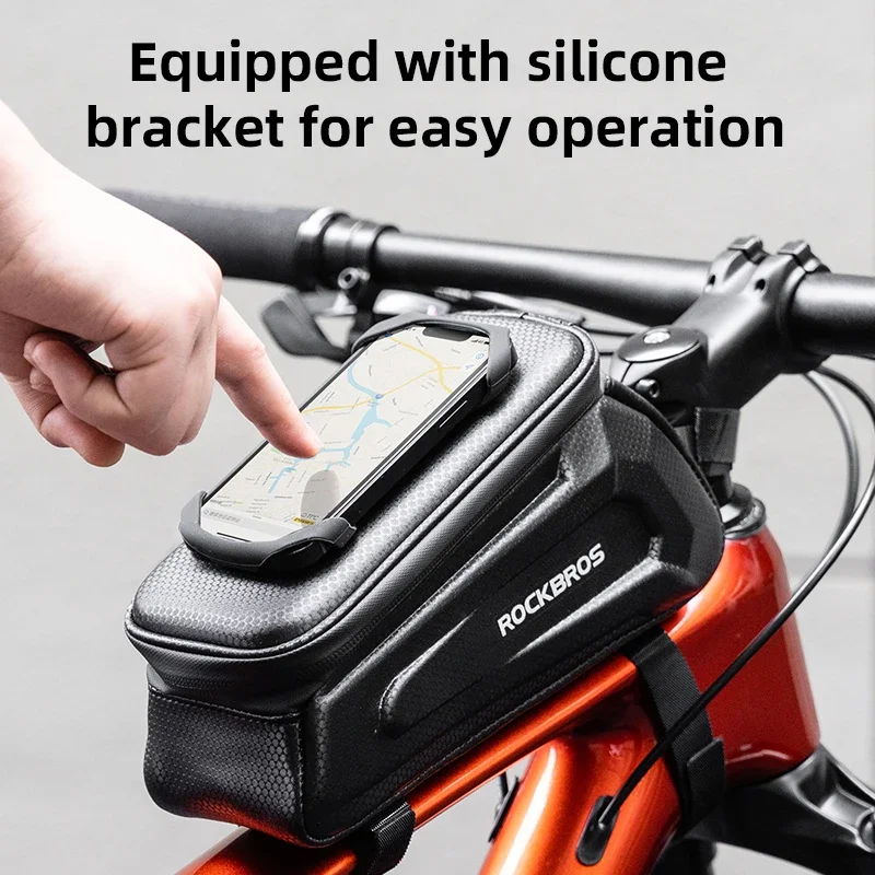 

ROCKBROS Bicycle Bag Front Phone Bag Hard Shell Cell Bike Phone Holder Touch Screen Waterproof Front Frame Cycling Bag