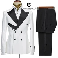 Cenne Des Graoom 2023 New Wedding Suits for Men 2 Pcs Double-Breasted Black Jacket Tuxedo Pants Party Groomsmen Fashion Show 1