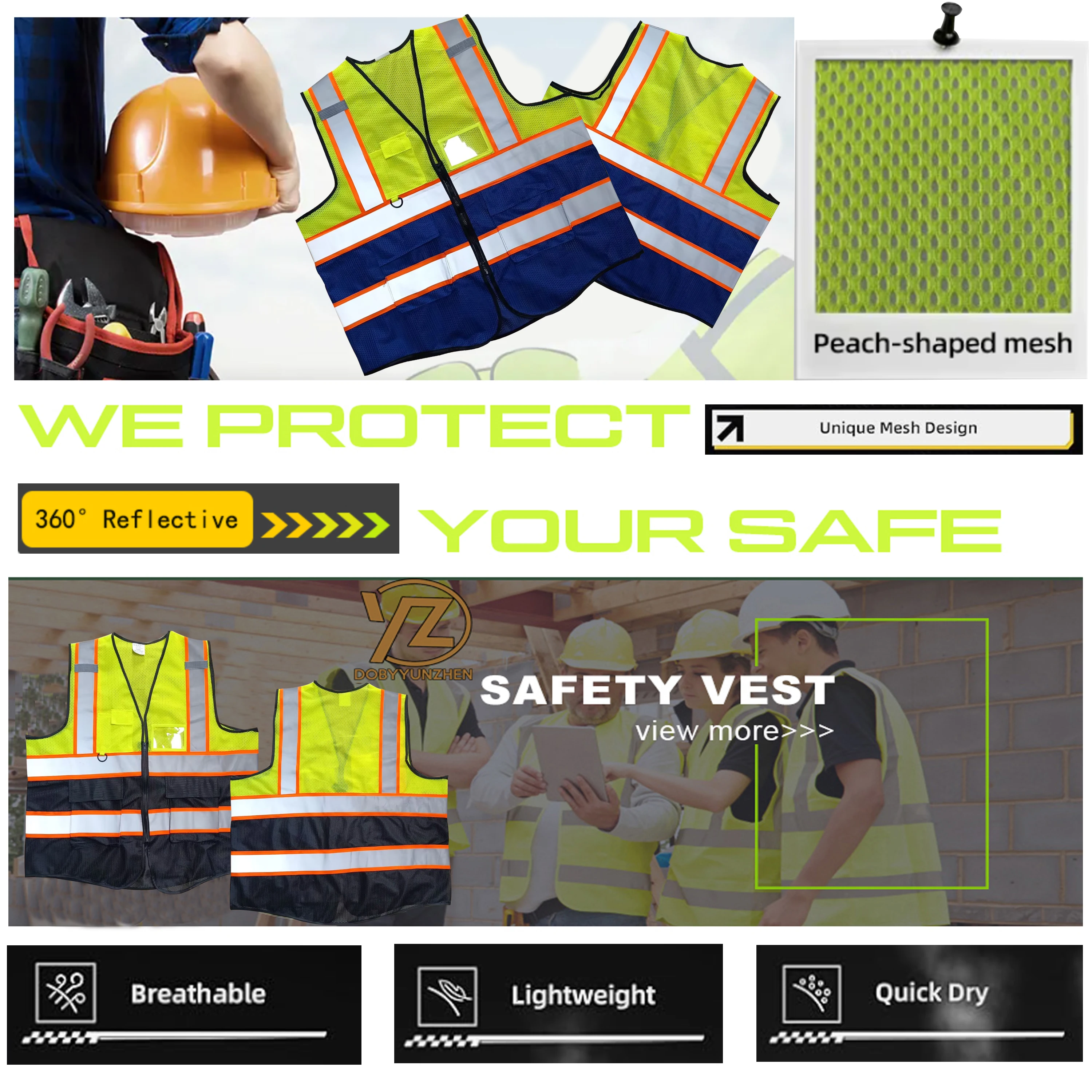Mesh Safety Vest Your Text Reflective Motocycle Vest Hi Visibility Construction Work Uniform Security ANSI reflective safety vest