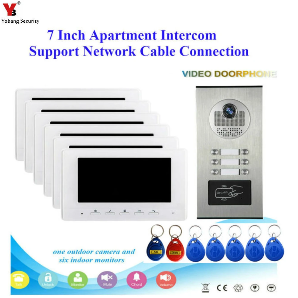 

Yobang Security 7 inch 2/3/4/6 Apartment/Family Video Door Phone Intercom System RFID Camera Doorbell Night Vision Camera Water