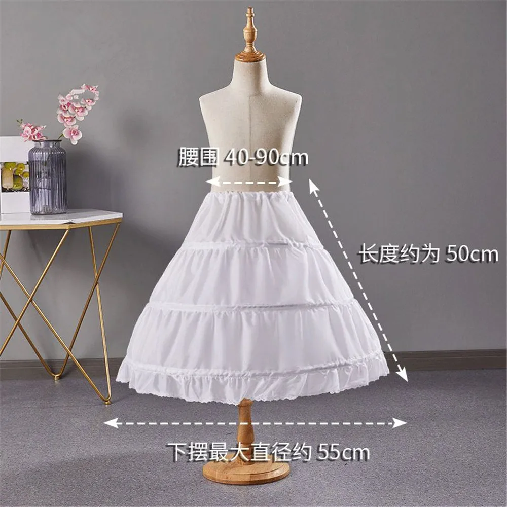White Children kids Petticoat A-Line 3 Hoops One Layer Kids Crinoline Lace Trim Flower Girl Dress Underskirt Elastic Waist-petticoat skirt,petticoat underskirt,flower girl underskirt